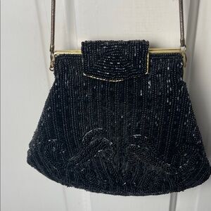 Chic Black Beaded Clutch